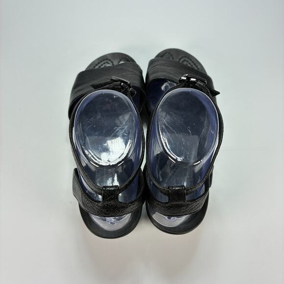 Crocs Leigh Ann Black Ankle Strap Wedge Sandals Comfort Slip On Women's Size 7 - Picture 6 of 9